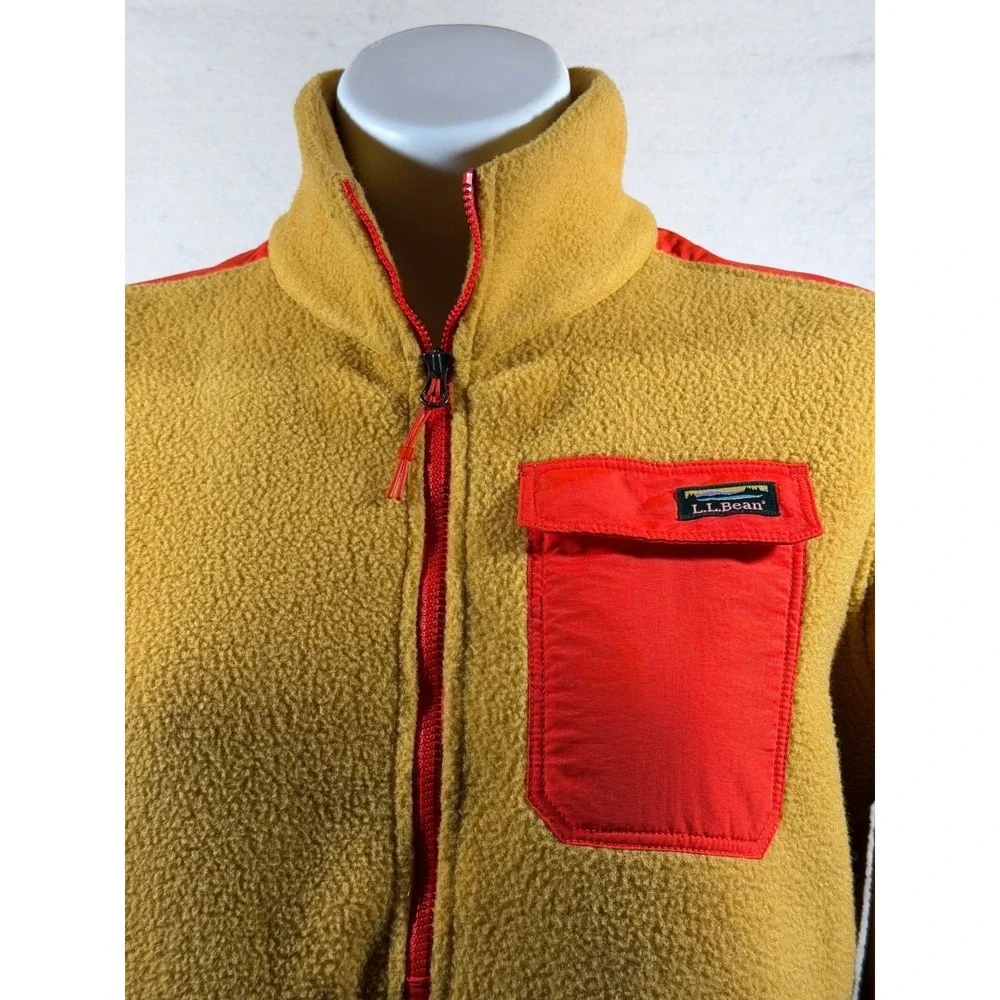 LL Bean Fleece Jacket Mens Medium Yellow Navy Red Full Zip Outdoor Gear M Casual